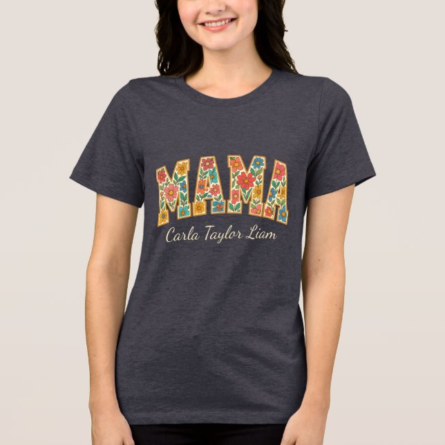 Benutzerdefiniertes Mama mit Kindernamen oder Ostj Tri-Blend Shirt (Vorderseite)