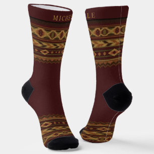 Benutzerdefiniertes Marine Rot Gold Gelb Aztekisch Socken