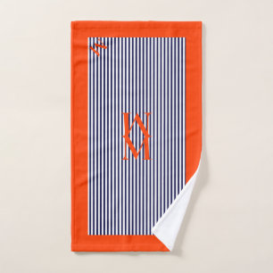 Benutzerdefiniertes marineblaues und oranges nauti badhandtuch set