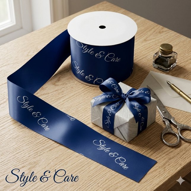 Benutzerdefiniertes Markenname-Muster Stylish Navy Satinband (Custom Brand Name Pattern Stylish Navy Satin Ribbon)