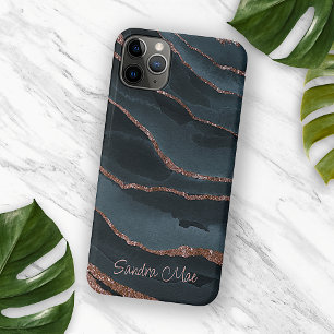 Benutzerdefiniertes Mauve-Roségold-Dunkelblau-Marm iPhone 15 Pro Max Hülle
