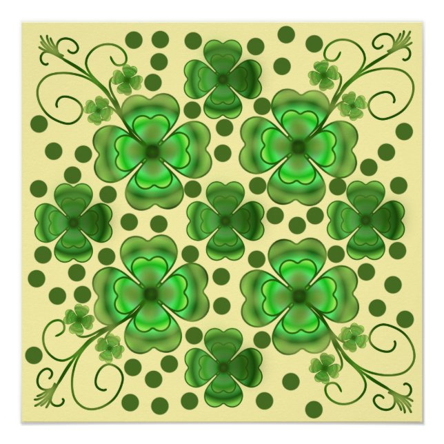 Benutzerdefiniertes Metallic Grün Kleeblatt & Wirb Poster (Vorderseite)