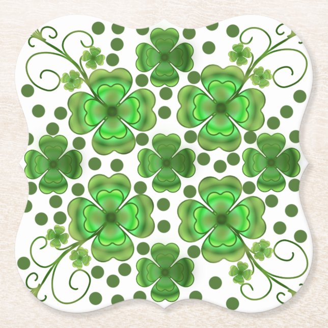 Benutzerdefiniertes Metallic Grün Kleeblatt & Wirb Untersetzer (Vorderseite)