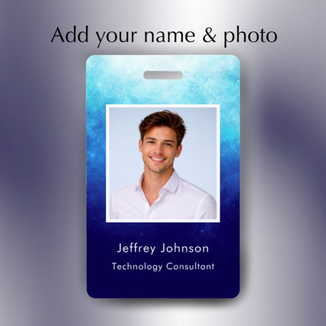 Benutzerdefiniertes modernes einzigartiges blaues  ausweis (Personalize this unique cool photo ID badge. 
)