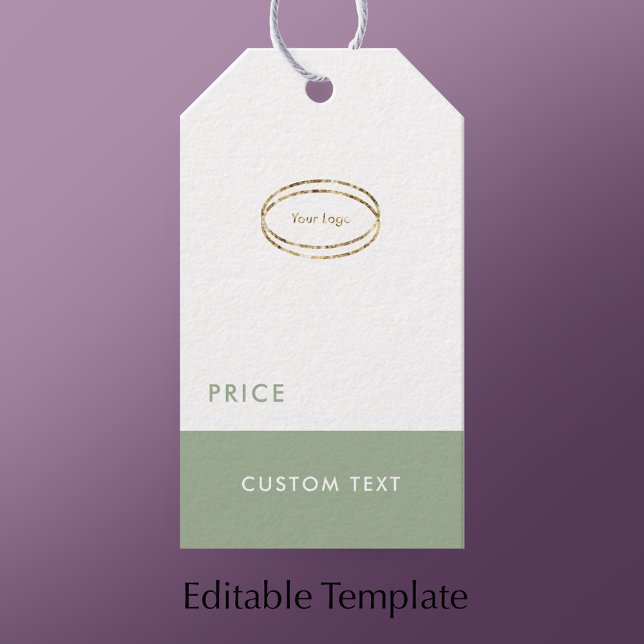 Benutzerdefiniertes modernes Salbeigrünes Logo & Q Geschenkanhänger (Customize this modern sage green price tag with your business logo and QR code.
)