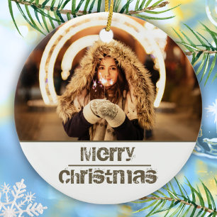 Benutzerdefiniertes modernes Weihnachts-Foto Keramik Ornament