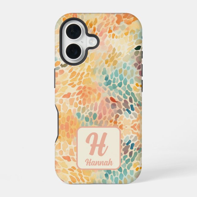 Benutzerdefiniertes Monogramm Abstractes Wasserfar iPhone 16 Hülle (Rückseite)