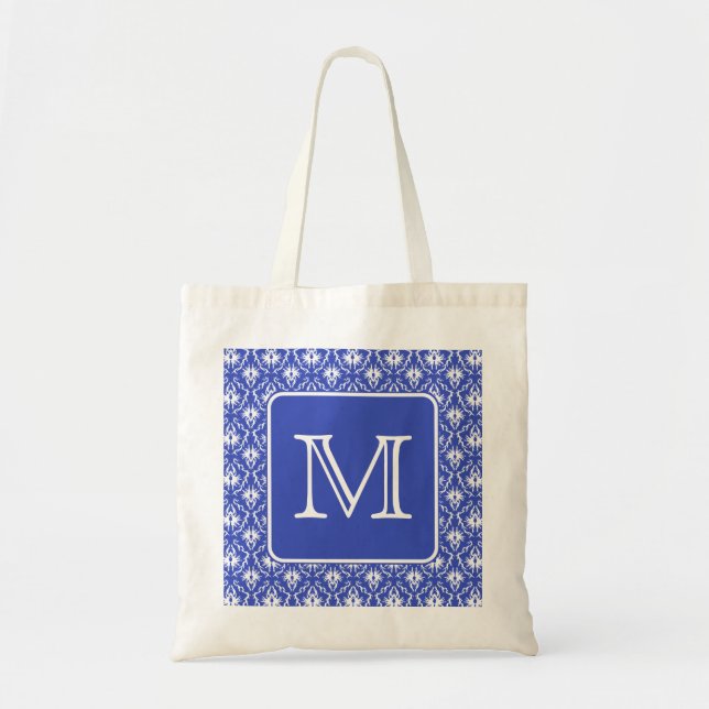 Benutzerdefiniertes Monogramm, auf blauem und weiß Tragetasche (Vorne)