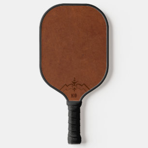 Benutzerdefiniertes Monogramm aus braunem Leder Pickleball Schläger