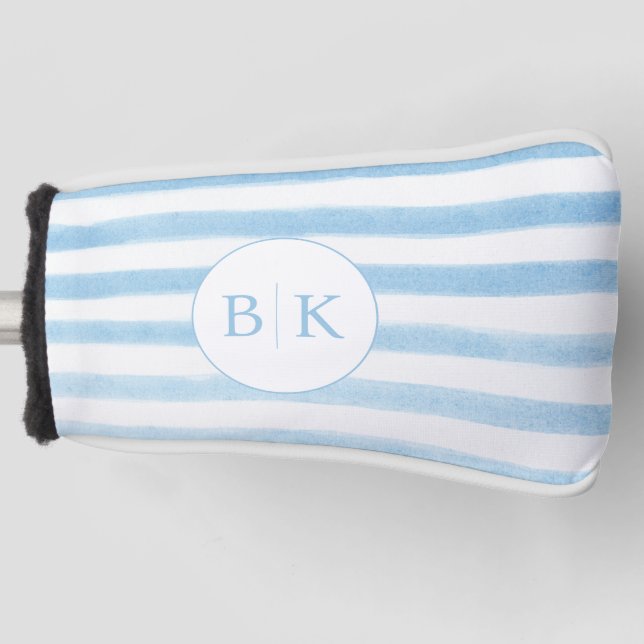Benutzerdefiniertes Monogramm Blau Gestreifter Gol Golf Headcover (Vorderseite)