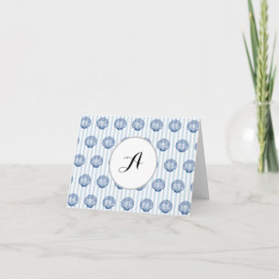 Benutzerdefiniertes Monogramm Blaue Muschel Streif Dankeskarte