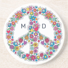 Benutzerdefiniertes Monogramm-Blume-Friedenszeiche Getränkeuntersetzer