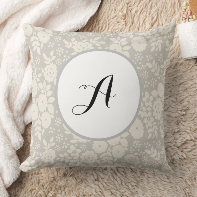 Benutzerdefiniertes Monogramm Blume Muster Grau Kissen (Decke)
