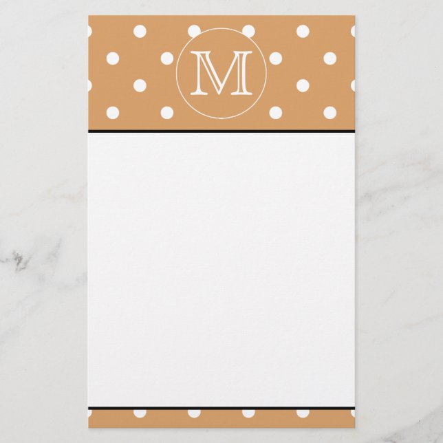  Benutzerdefiniertes Monogramm Braunes Polka-Dot-M Briefpapier (Vorderseite)
