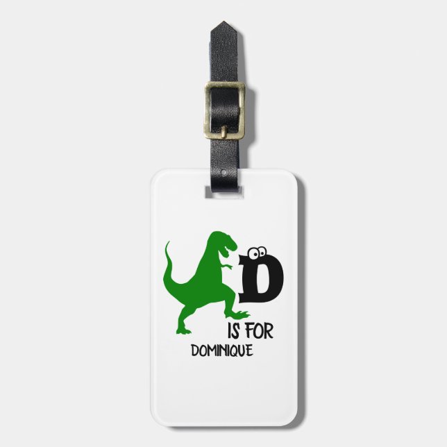 Benutzerdefiniertes Monogramm D für Dinosaurier ni Gepäckanhänger (Vorderseite vertikal)