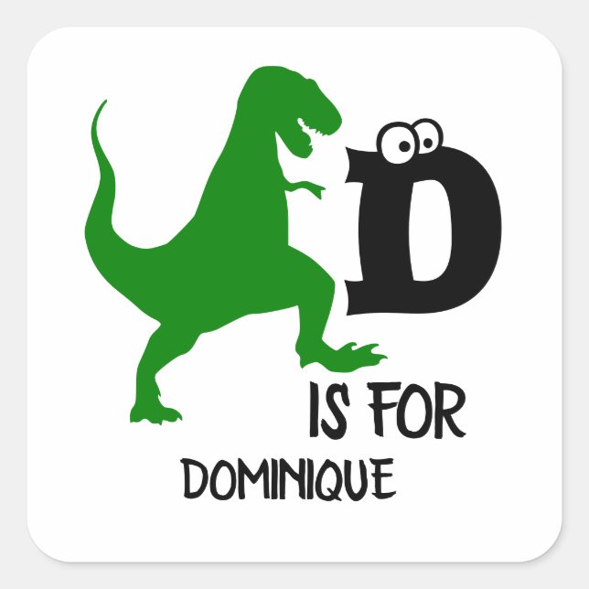 Benutzerdefiniertes Monogramm D für Dinosaurier ni Quadratischer Aufkleber (Vorderseite)