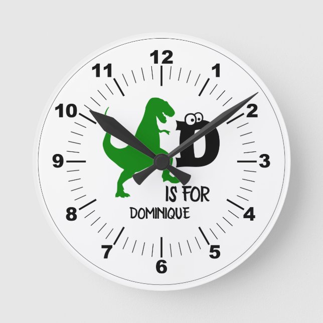 Benutzerdefiniertes Monogramm D für Dinosaurier ni Runde Wanduhr (Vorderseite)