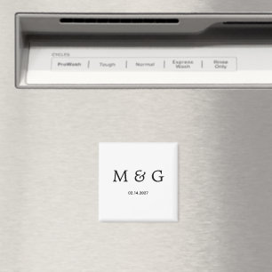 Benutzerdefiniertes Monogramm Datum Klassisch Weiß Magnet