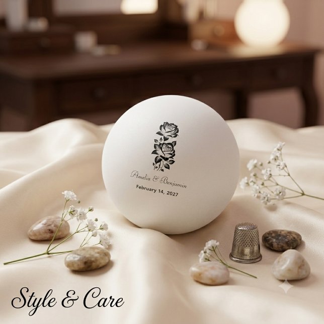 Benutzerdefiniertes Monogramm-Datum mit romantisch Tischtennisball (Custom Monogram Date with Rose Romantic Ping Pong Ball)