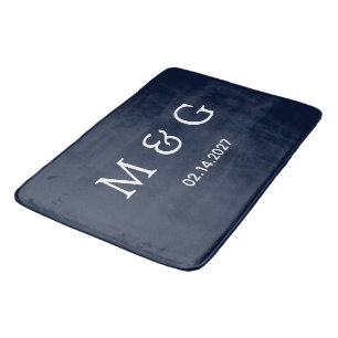 Benutzerdefiniertes Monogramm Datum Navy Blau Styl Badematte