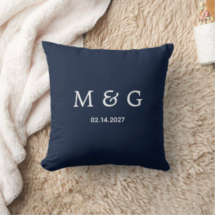 Benutzerdefiniertes Monogramm Datum Navy Quadrat W Kissen