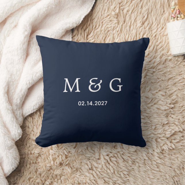 Benutzerdefiniertes Monogramm Datum Navy Quadrat W Kissen (Decke)