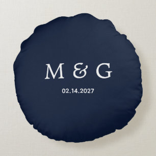 Benutzerdefiniertes Monogramm Datum Navy Rund Wurf Rundes Kissen
