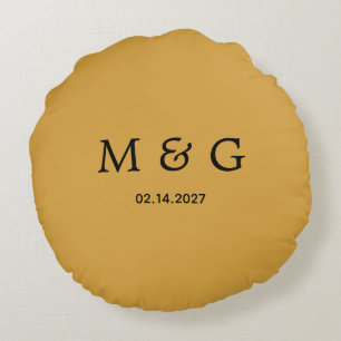 Benutzerdefiniertes Monogramm Datum Senfgelb Rund Rundes Kissen