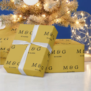Benutzerdefiniertes Monogramm-Datums-Muster Metall Geschenkpapier