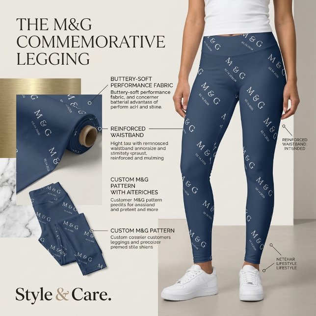 Benutzerdefiniertes Monogramm-Datums-Muster Stylis Leggings (Custom Monogram Date Pattern Stylish Navy Leggings)