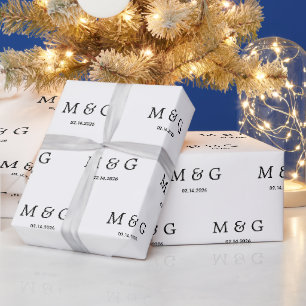 Benutzerdefiniertes Monogramm-Datums-Muster Weiß Geschenkpapier