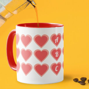 Benutzerdefiniertes Monogramm Doppelherz Tasse