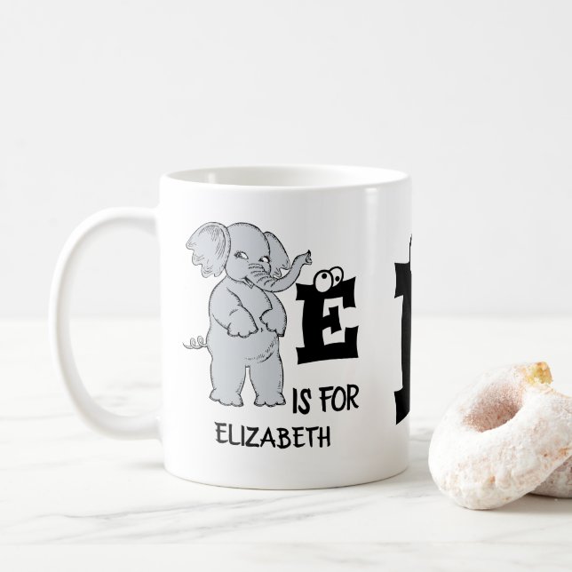 Benutzerdefiniertes Monogramm E ist für niedlichen Kaffeetasse (Mit Donut)