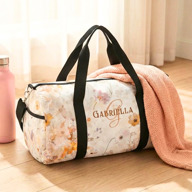 Benutzerdefiniertes Monogramm Elegantes Boho-Blume Duffle Bag (Von Creator hochgeladen)