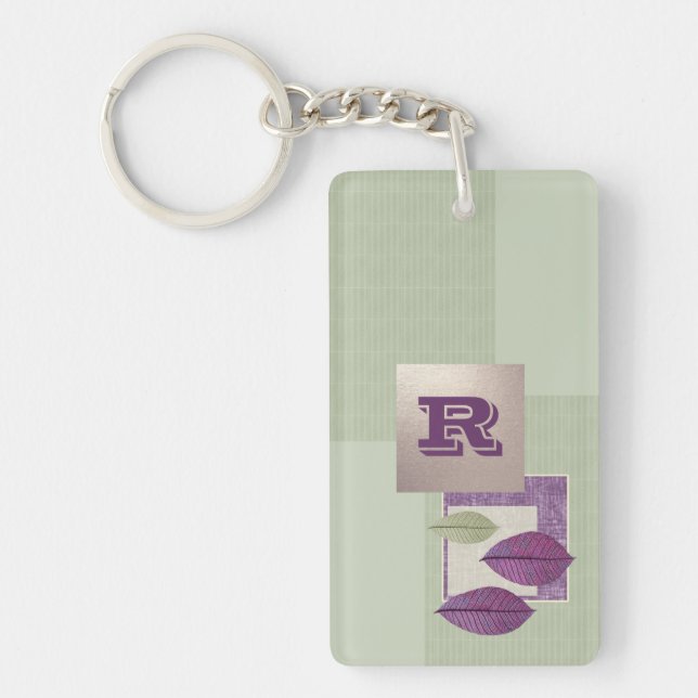 Benutzerdefiniertes Monogramm Elegantes Leaf-Muste Schlüsselanhänger (Vorderseite)