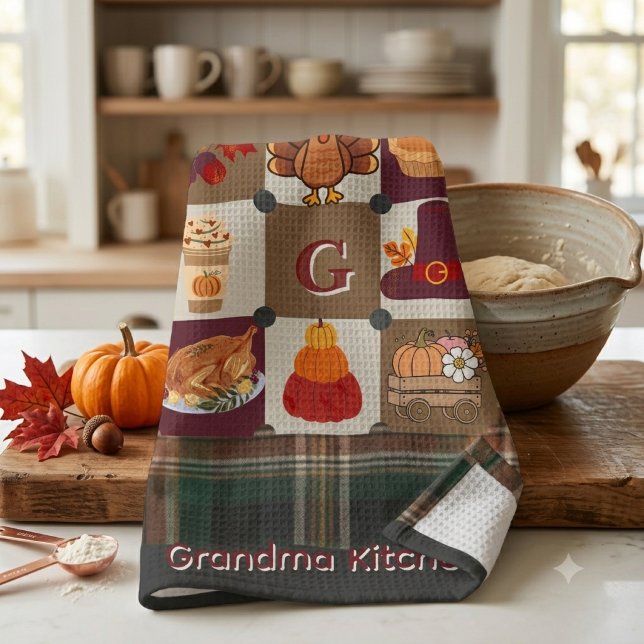 Benutzerdefiniertes Monogramm Erntedankfest Herbst Geschirrtuch (Von Creator hochgeladen)