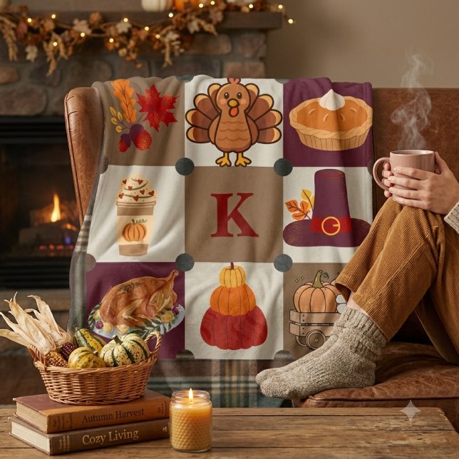 Benutzerdefiniertes Monogramm Erntedankfest Herbst Sherpadecke (Von Creator hochgeladen)
