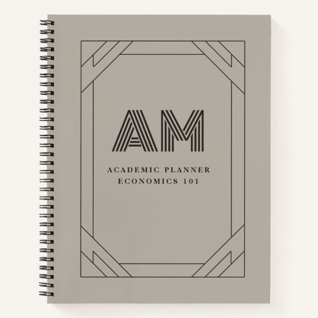 Benutzerdefiniertes Monogramm Espresso & Taupe Vin Notizbuch (Vorderseite)