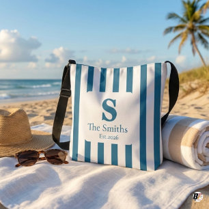 Benutzerdefiniertes Monogramm Familienname Blau Ca Tragetaschen Mit Langen Trägern