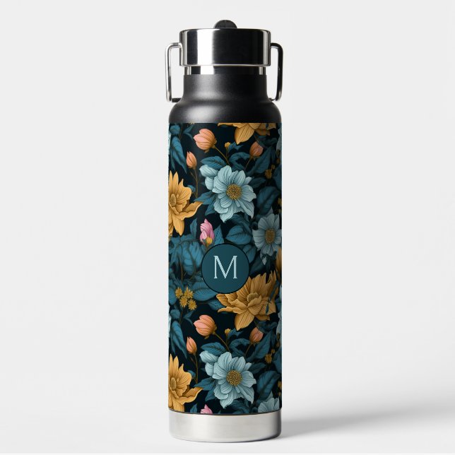 Benutzerdefiniertes Monogramm Farbiges Blume-Muste Trinkflasche (Vorderseite)