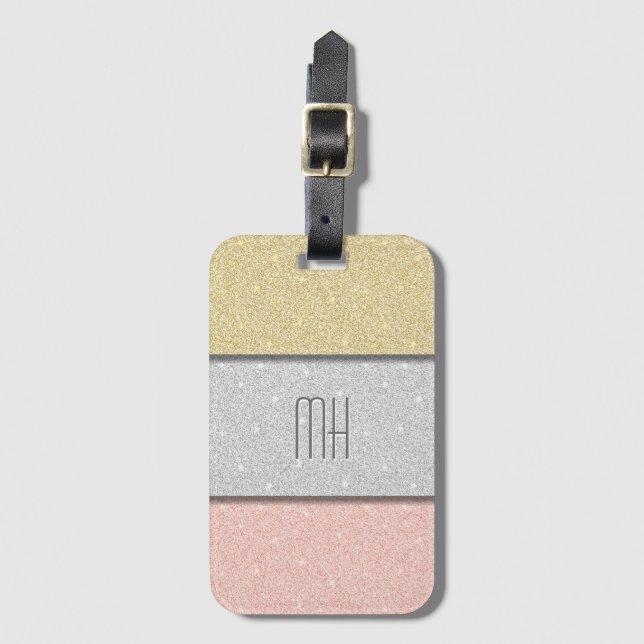Benutzerdefiniertes Monogramm Faux Glitter Bling Gepäckanhänger (Vorderseite Vertikal)
