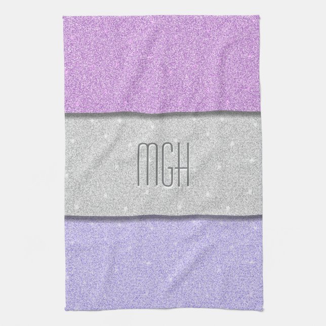 Benutzerdefiniertes Monogramm Faux Glitter Bling Geschirrtuch (Vertikal)