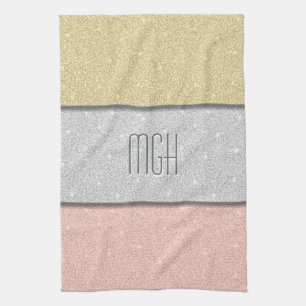 Benutzerdefiniertes Monogramm Faux Glitter Bling Geschirrtuch