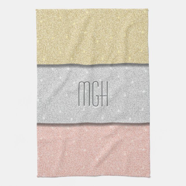 Benutzerdefiniertes Monogramm Faux Glitter Bling Geschirrtuch (Vertikal)