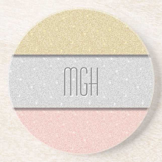 Benutzerdefiniertes Monogramm Faux Glitter Bling Getränkeuntersetzer (Vorne)