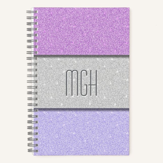 Benutzerdefiniertes Monogramm Faux Glitter Bling Notizbuch (Vorderseite)