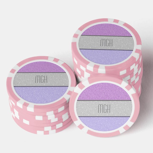 Benutzerdefiniertes Monogramm Faux Glitter Bling Pokerchips (Stapel)