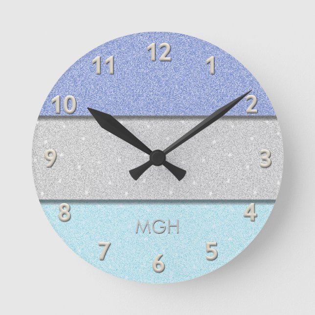 Benutzerdefiniertes Monogramm Faux Glitter Bling Runde Wanduhr (Vorderseite)