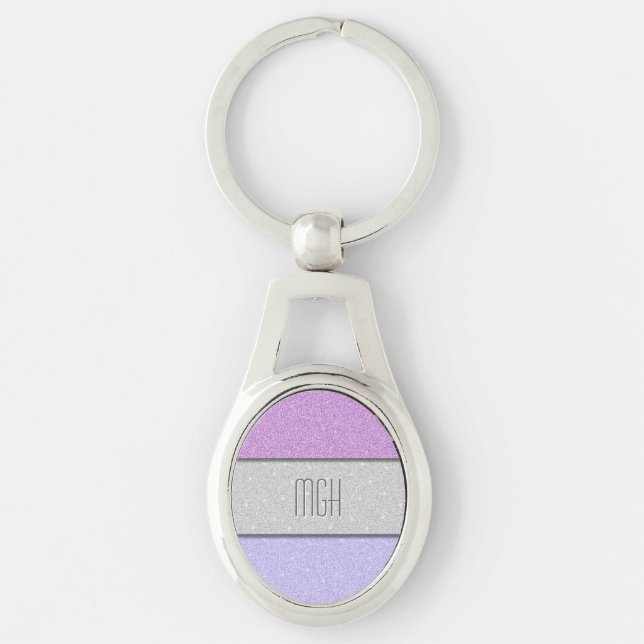 Benutzerdefiniertes Monogramm Faux Glitter Bling Schlüsselanhänger (Vorderseite)
