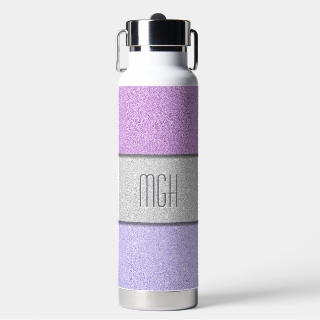 Benutzerdefiniertes Monogramm Faux Glitter Bling Trinkflasche (Vorderseite)